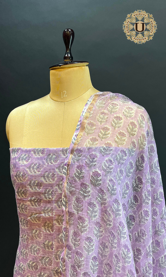 Lavender Kota checks Un stiched suit.