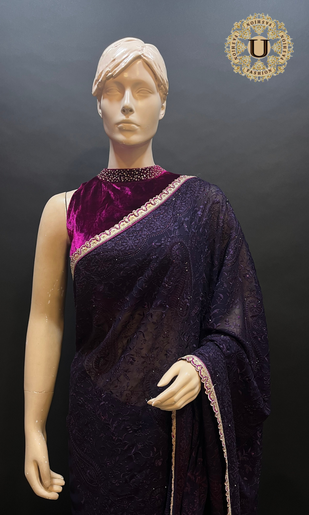 Dark Purple Embroidered Fancy Saree
