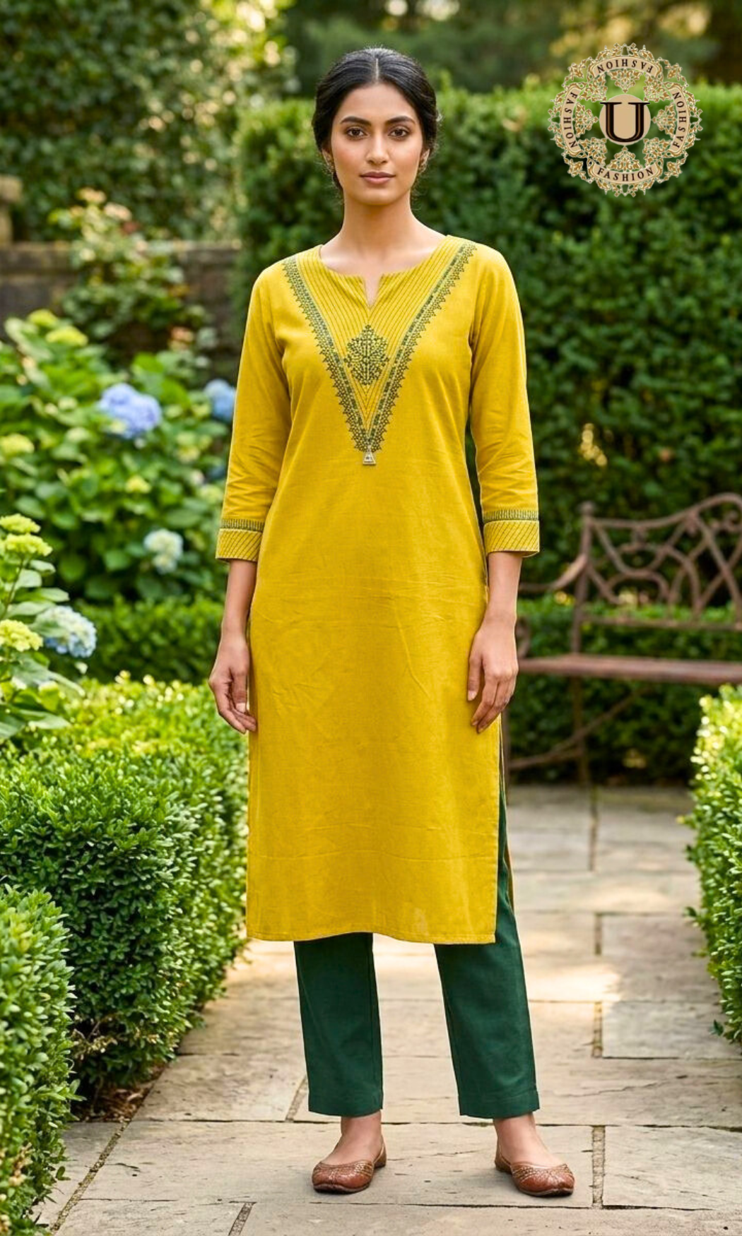 Bright yellow cotton long kurti