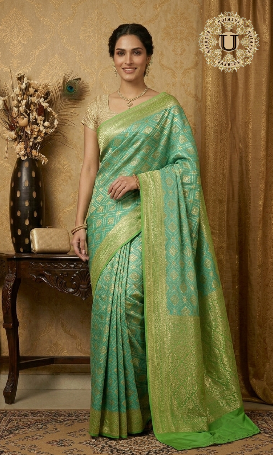 Pista Green Georgette Zari Woven Saree
