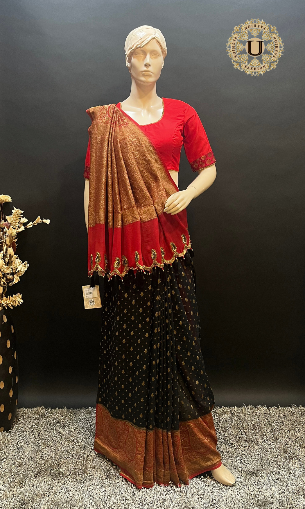 Black & Red Georgette Banaras Saree