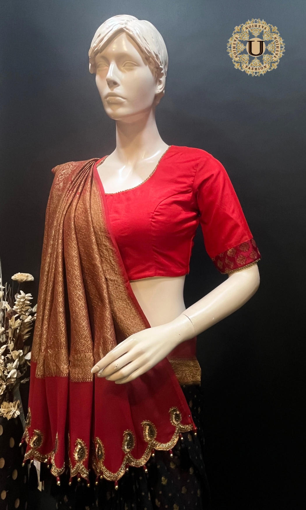 Black & Red Georgette Banaras Saree