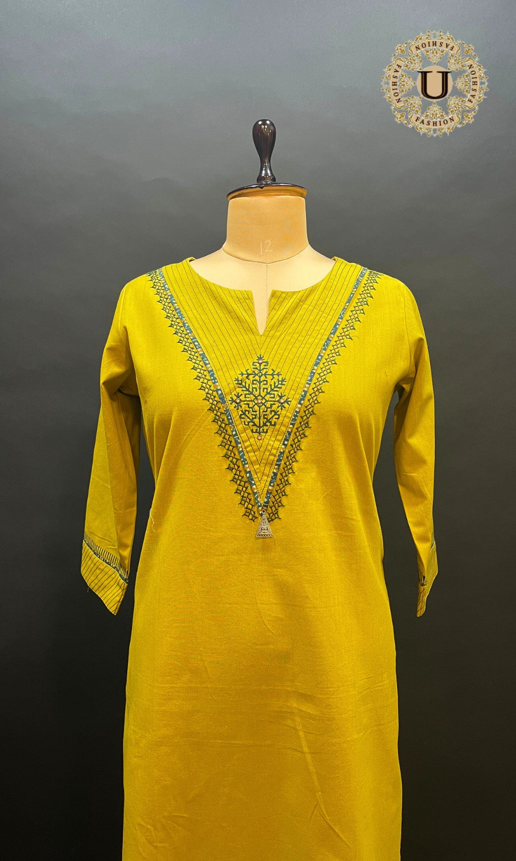 Bright yellow cotton long kurti