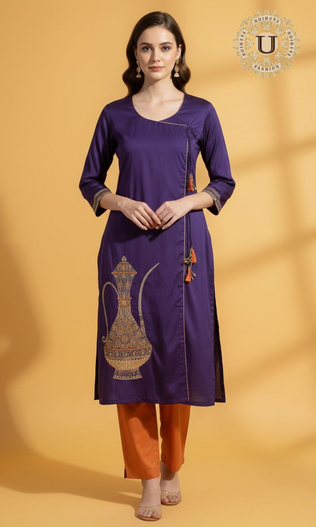 Purple Pure Silk Zari Emroidered Kurti Set