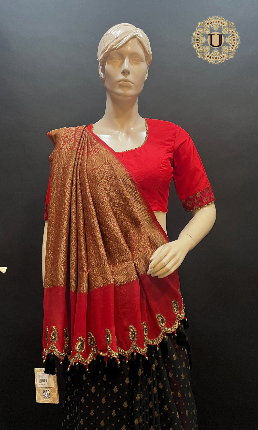 Black & Red Georgette Banaras Saree