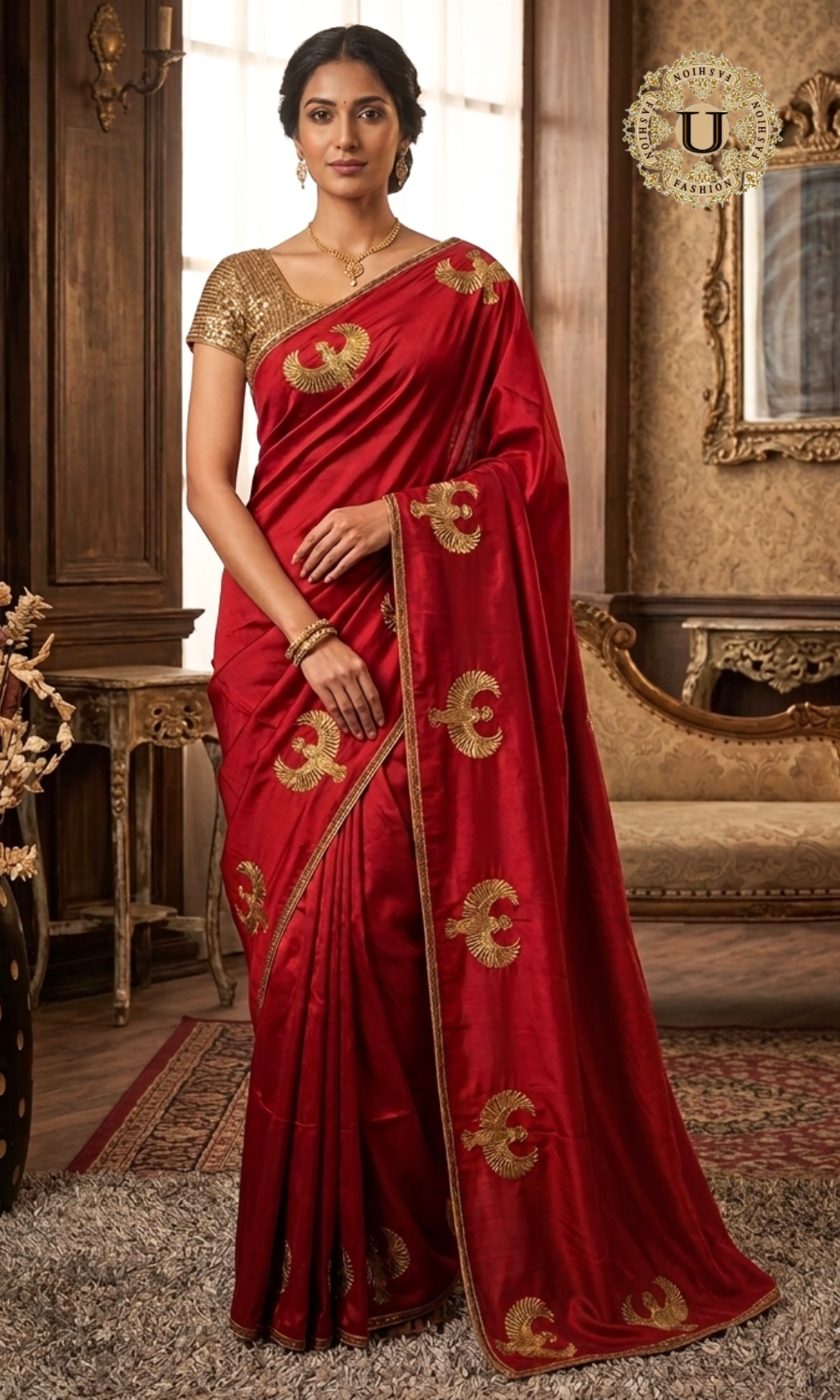 Oil Red Embroidered Pure Silk Saree