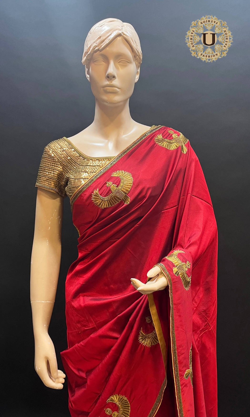 Oil Red Embroidered Pure Silk Saree
