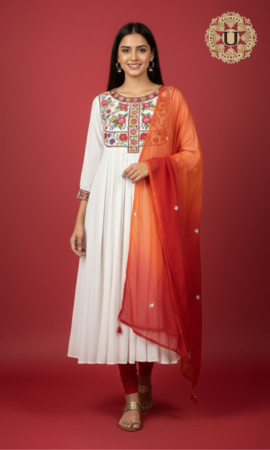 White Hand Embroidered A Line Suit