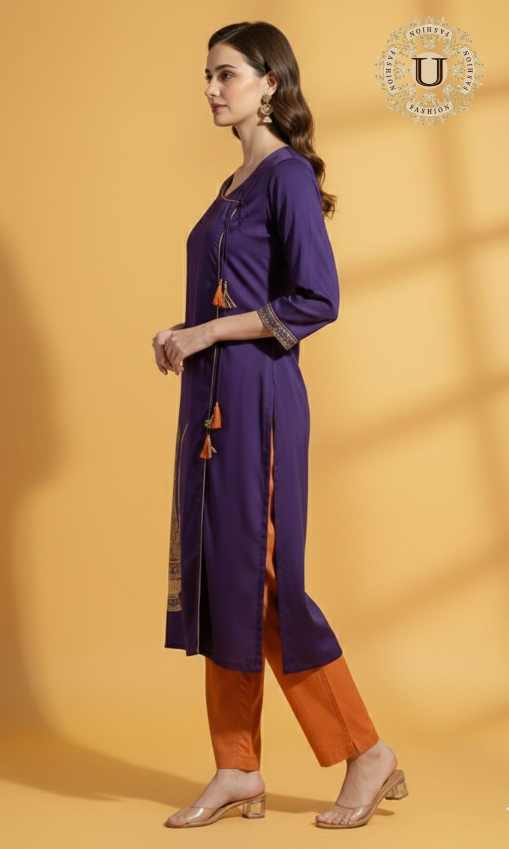 Purple Pure Silk Zari Emroidered Kurti Set