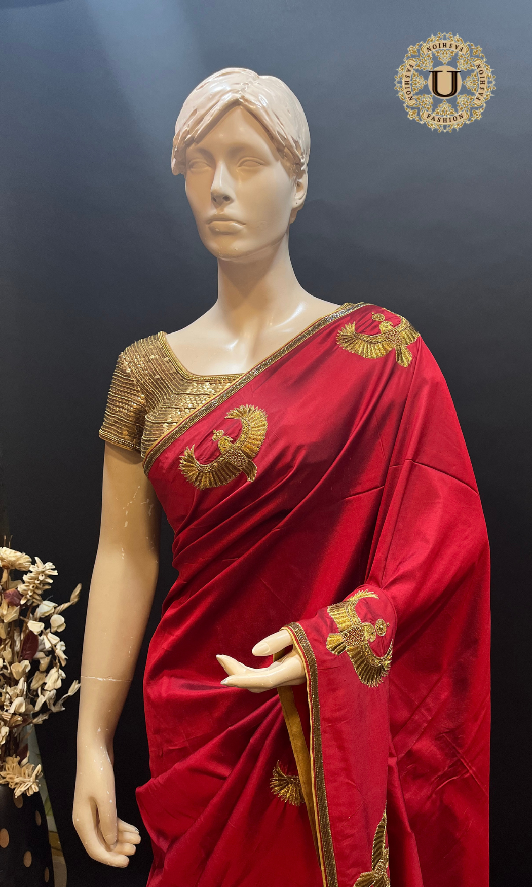 Oil Red Embroidered Pure Silk Saree