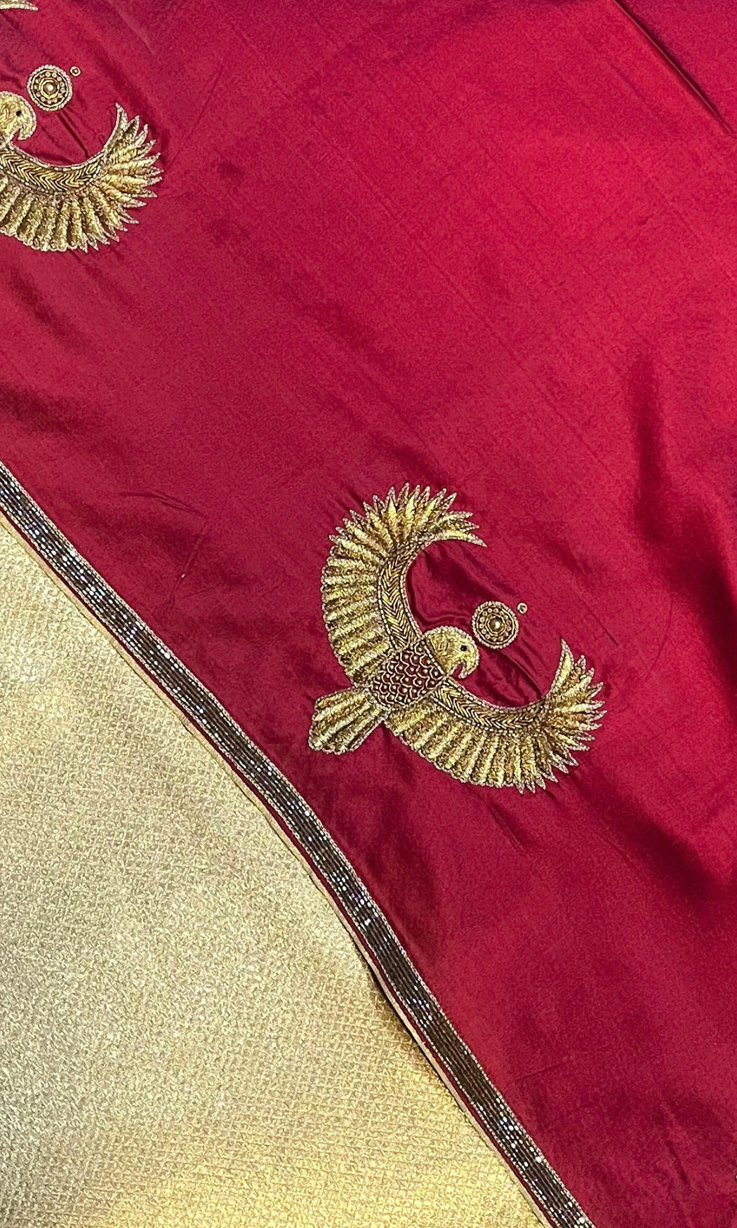 Oil Red Embroidered Pure Silk Saree