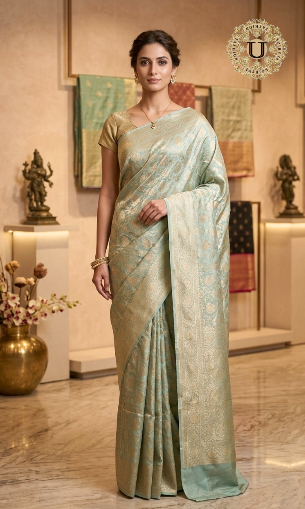 Soft Pista Zari Woven Banarasi Saree