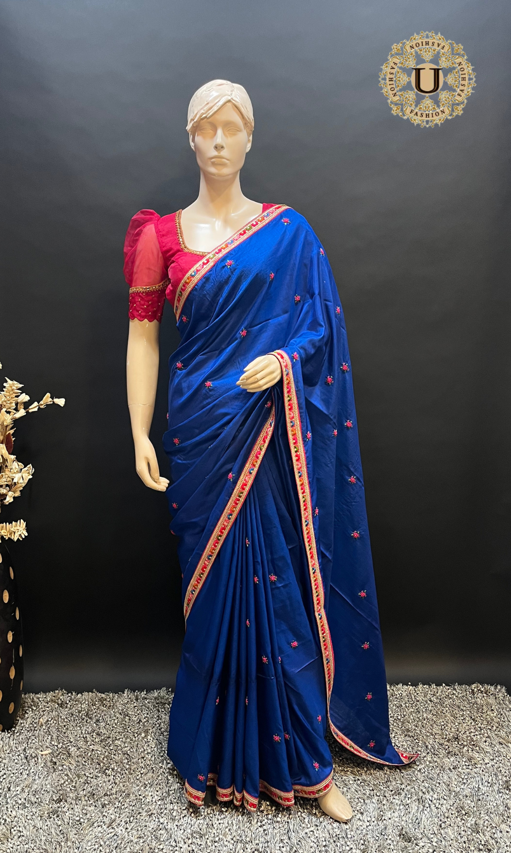 Royal Blue Silk Embroidered Silk Saree