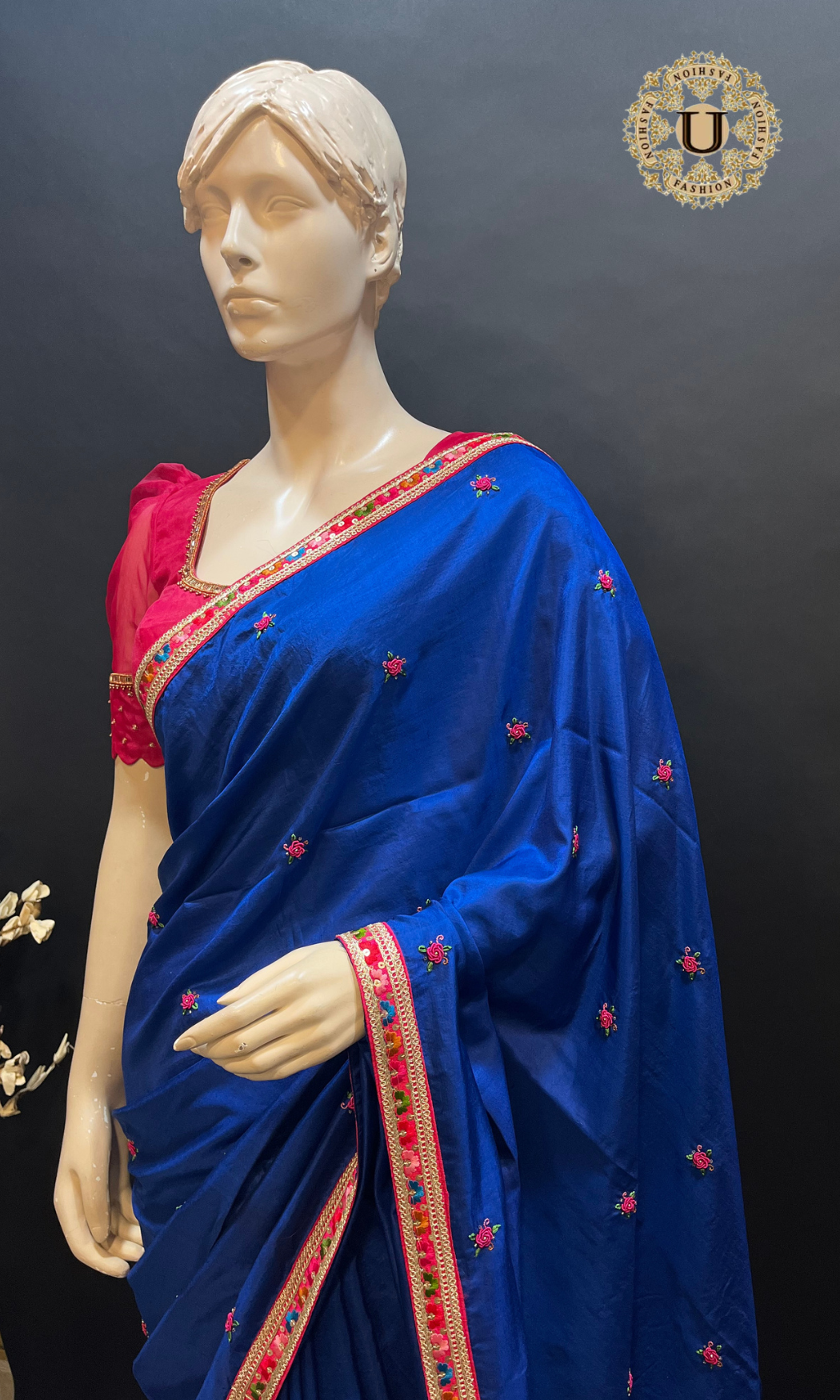 Royal Blue Silk Embroidered Silk Saree