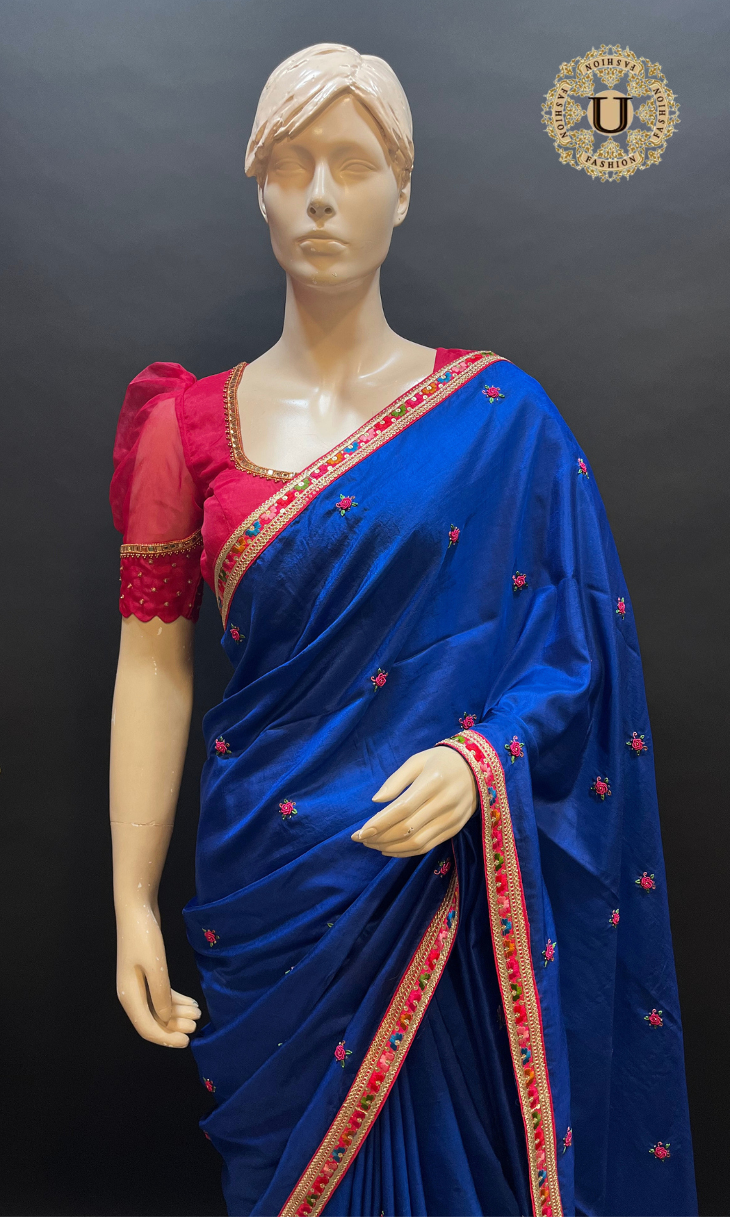 Royal Blue Silk Embroidered Silk Saree