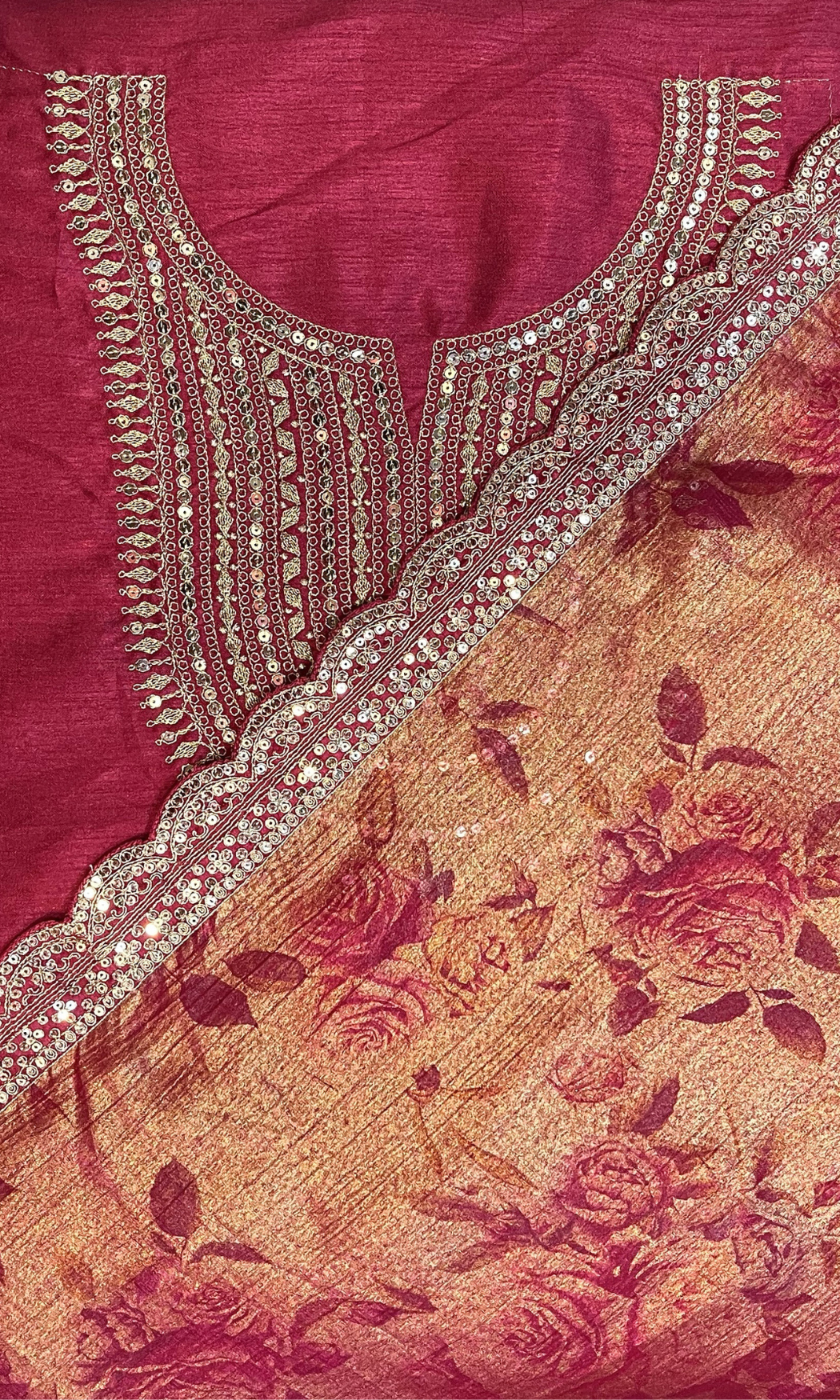 Red Saree with Gold Shimmer Border