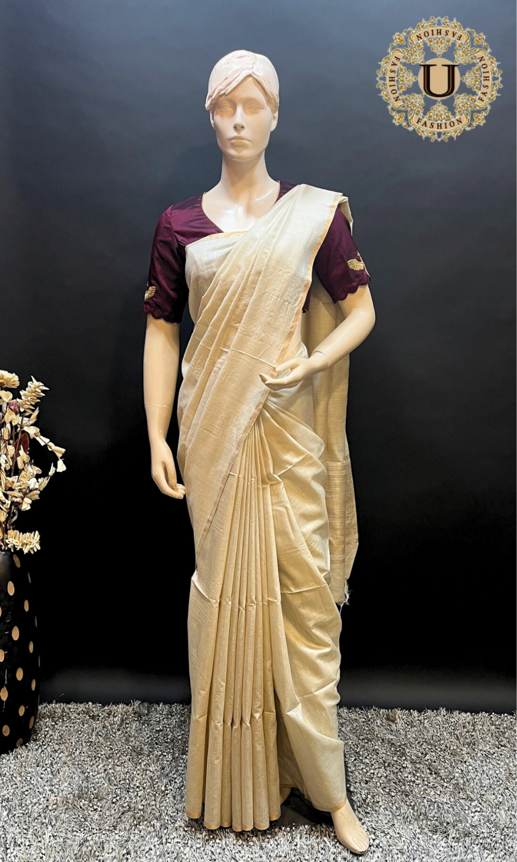 Offwhite Desi Tussar Silk Saree