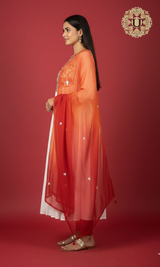 White Hand Embroidered A Line Suit