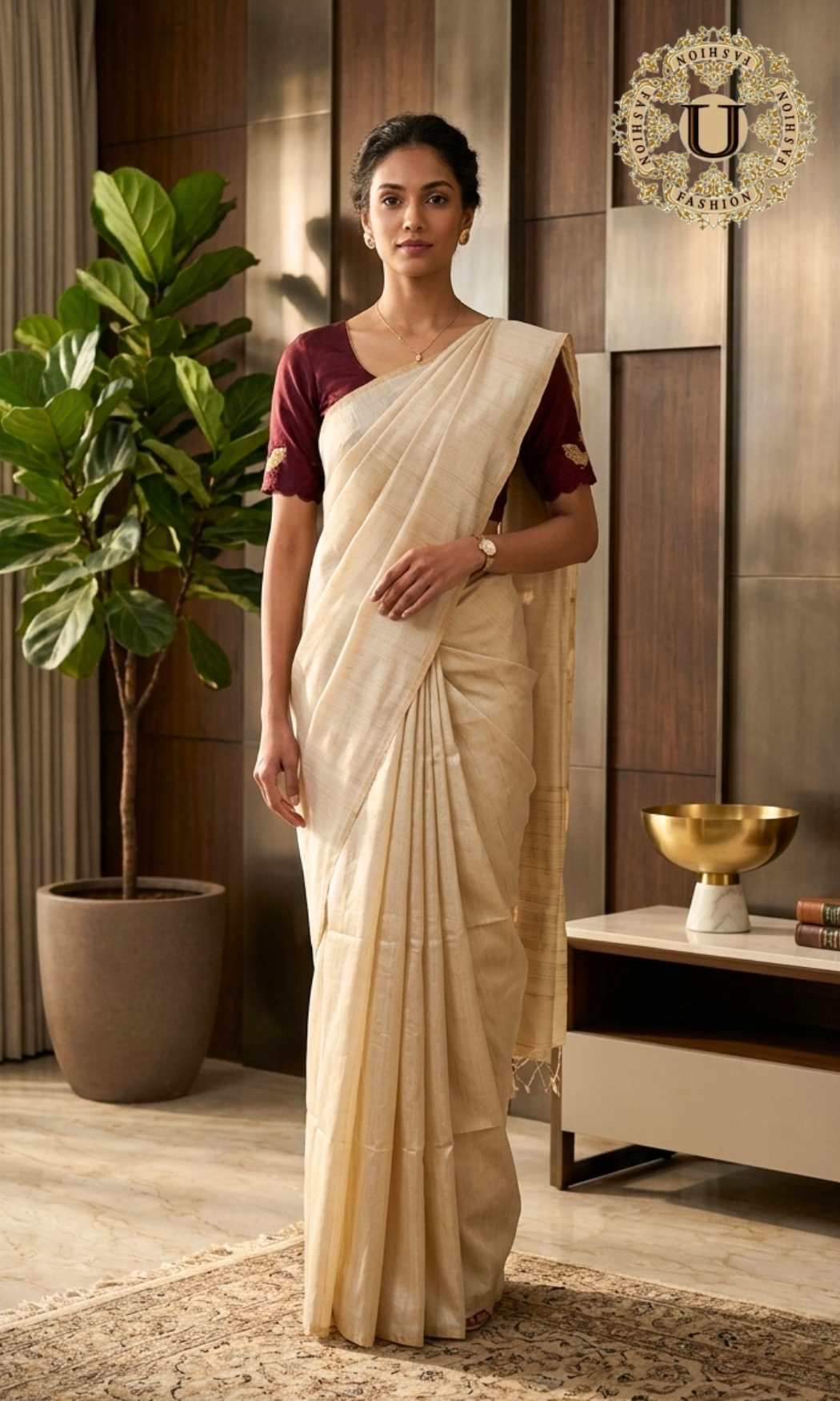 Offwhite Desi Tussar Silk Saree
