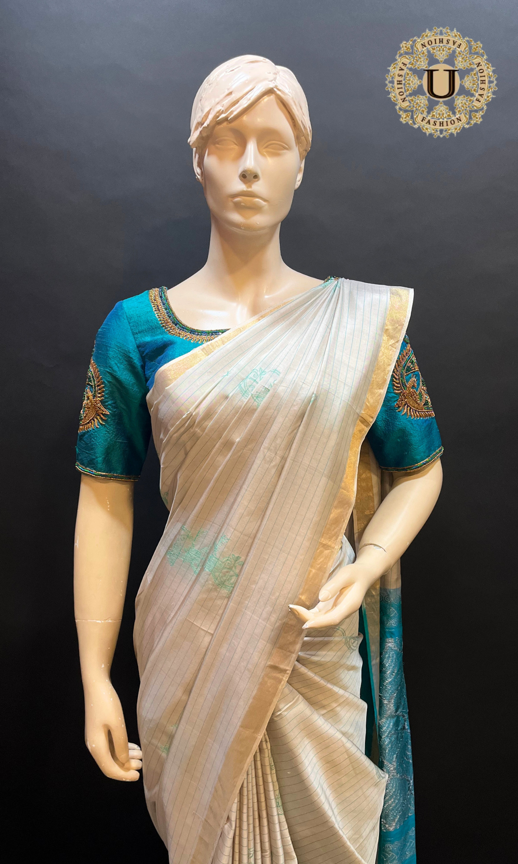 Faun with Blue Pallu Silk Saree