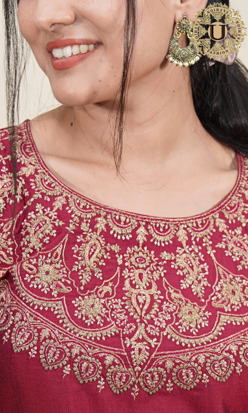 Burgandy Spun Zari yoke Long Kurti