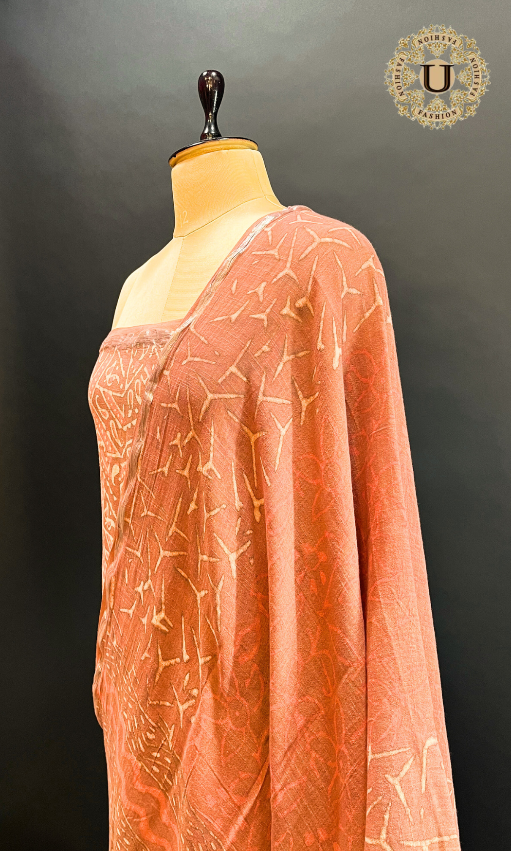 DUSTY PEACH BLOCK PRINTED COTTON UN STICHED SUIT