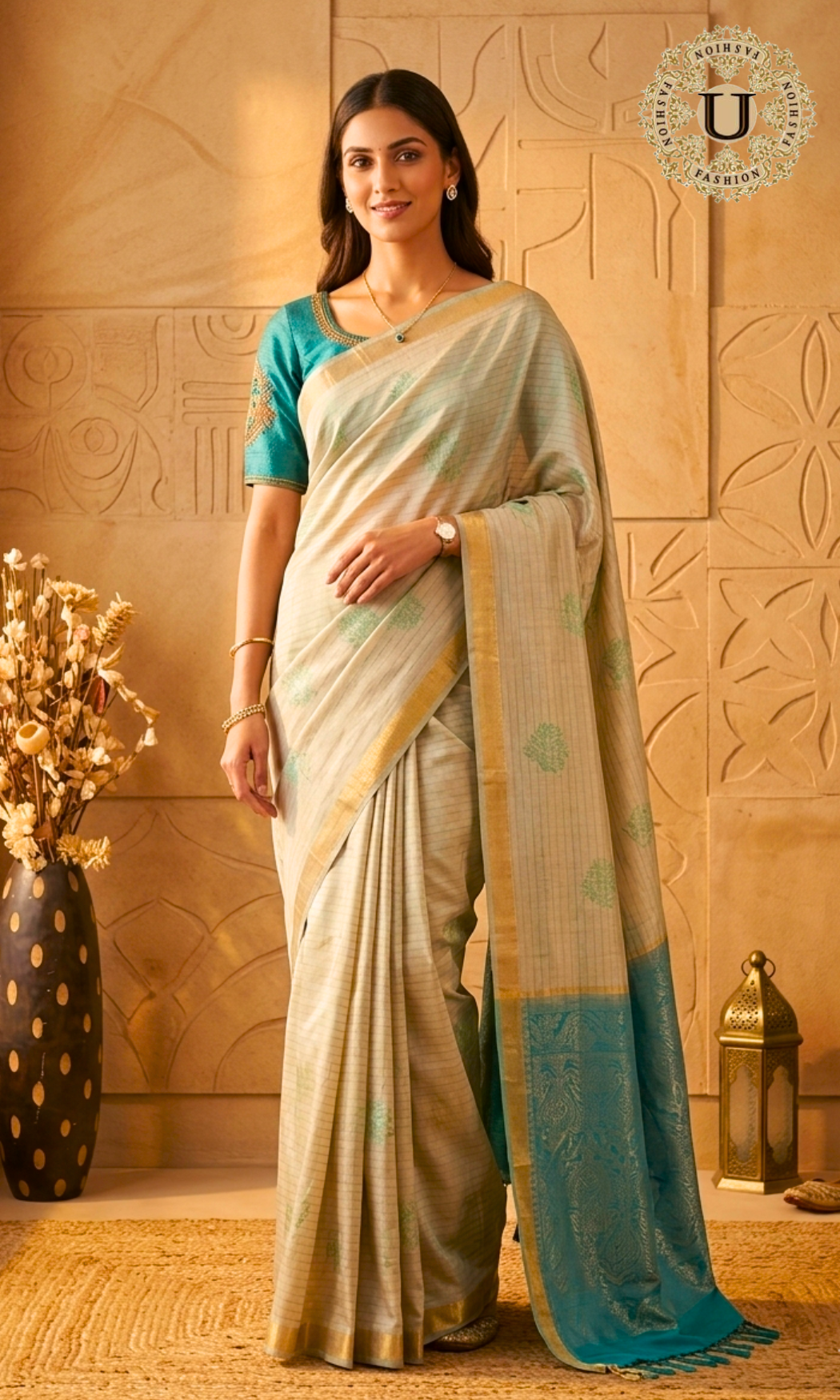 Faun with Blue Pallu Silk Saree