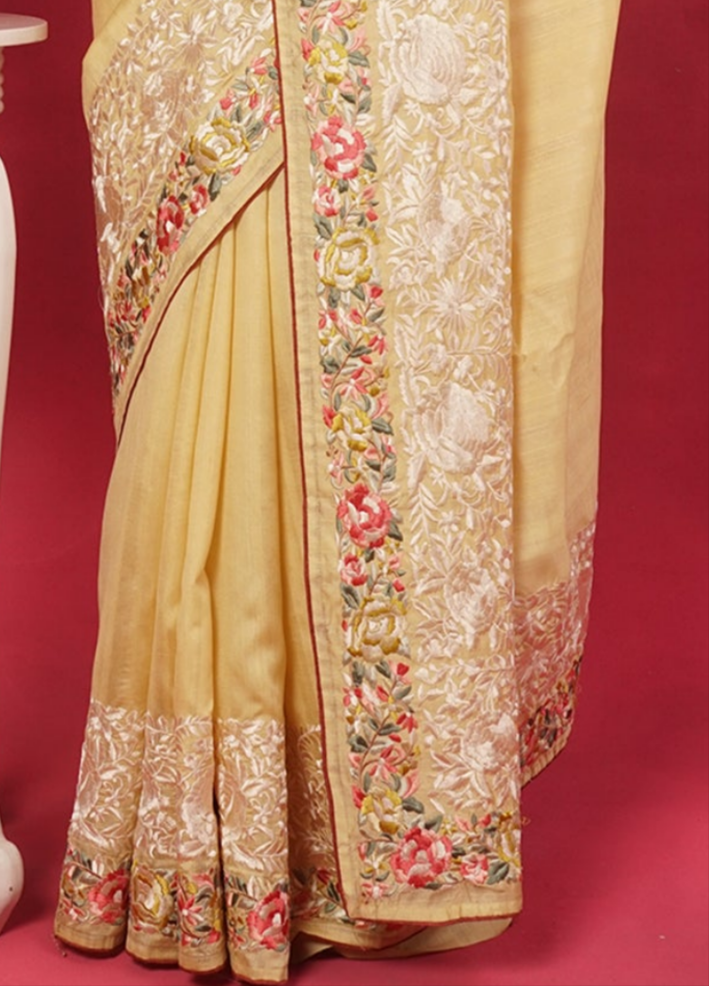 Silk cotton saree in Parsi floral border
