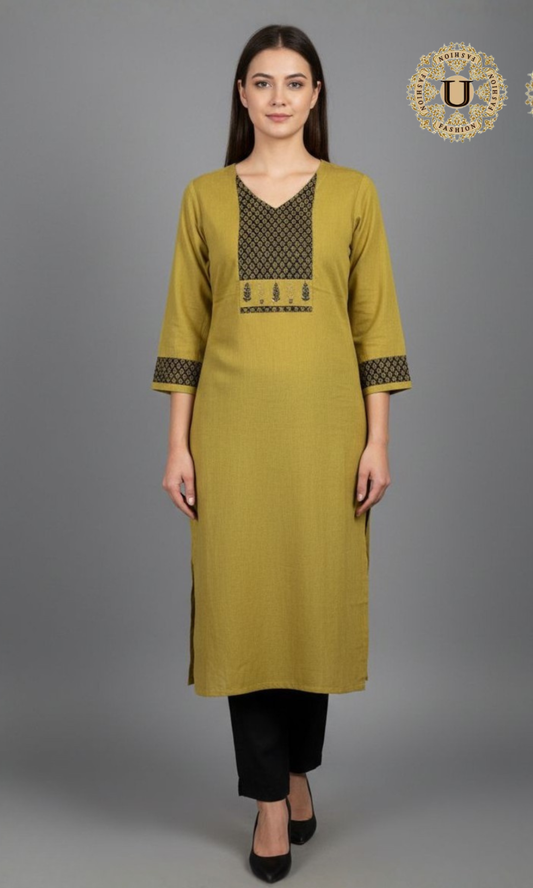 Mehendi Green Cotton Long Kurti
