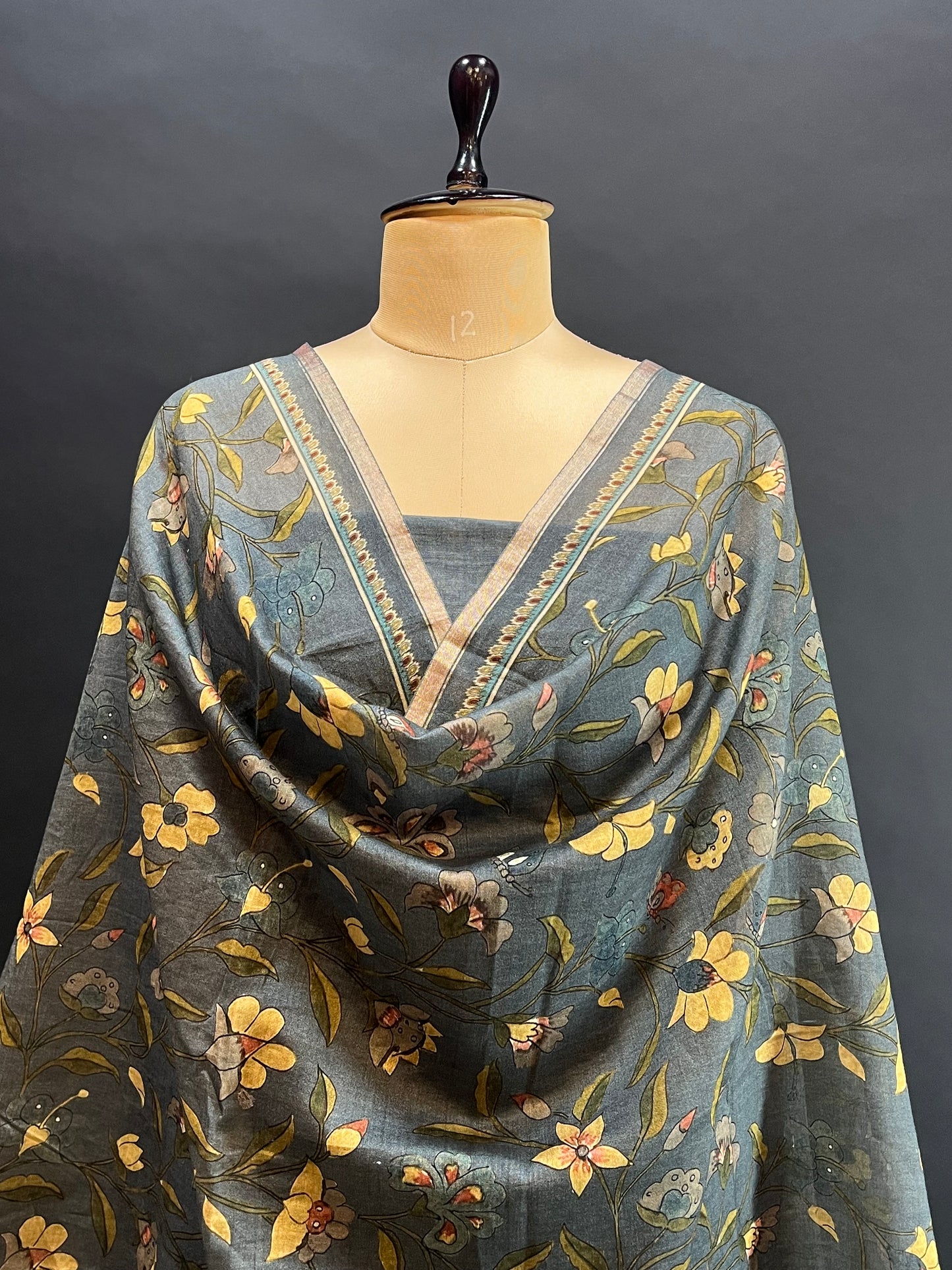 Soft Tussar Silk Figurative Digital Printed Un Stiched Suit