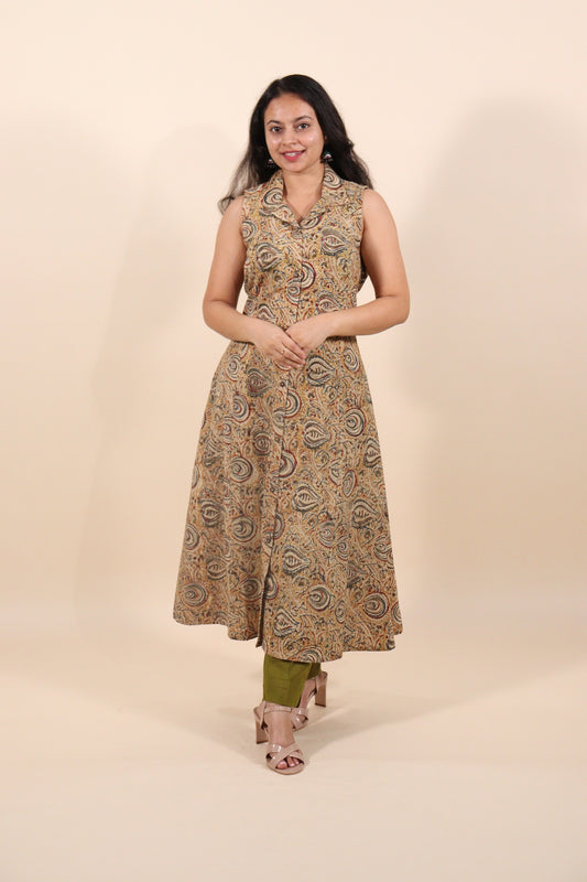 Green Kalamkari Shirt Collar Kurti