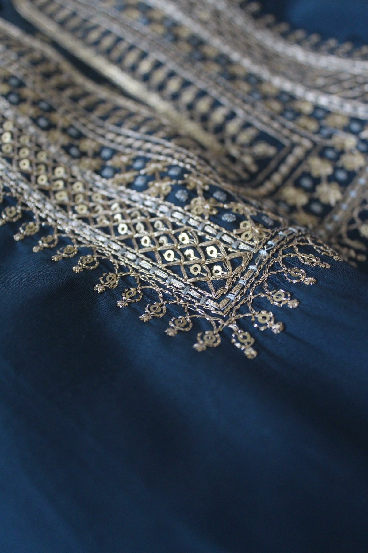 Teal Blue Sequins Blended Crepe Kurti with Trouser M U fashion
