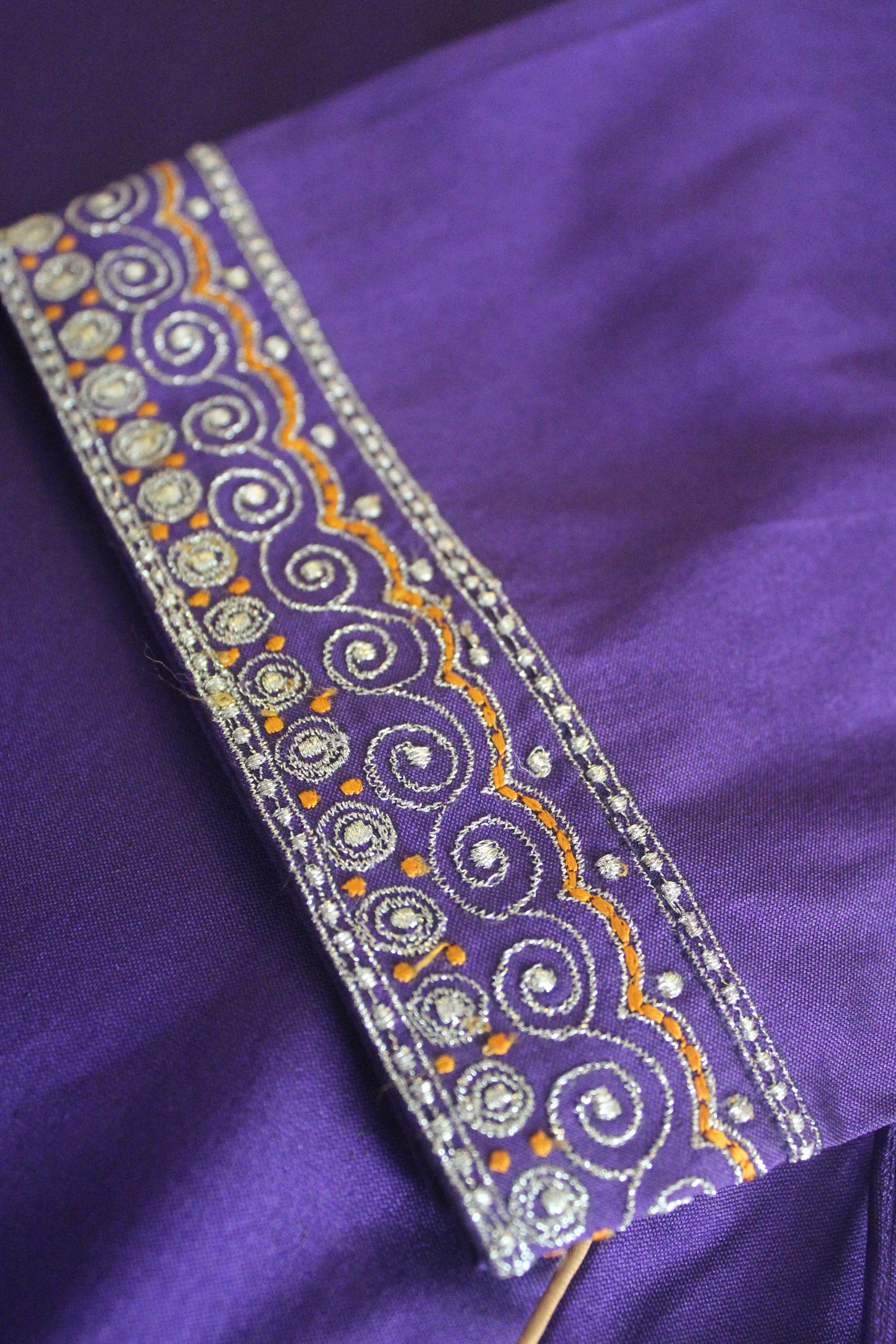 Purple Pure Silk Zari Emroidered Kurti Set