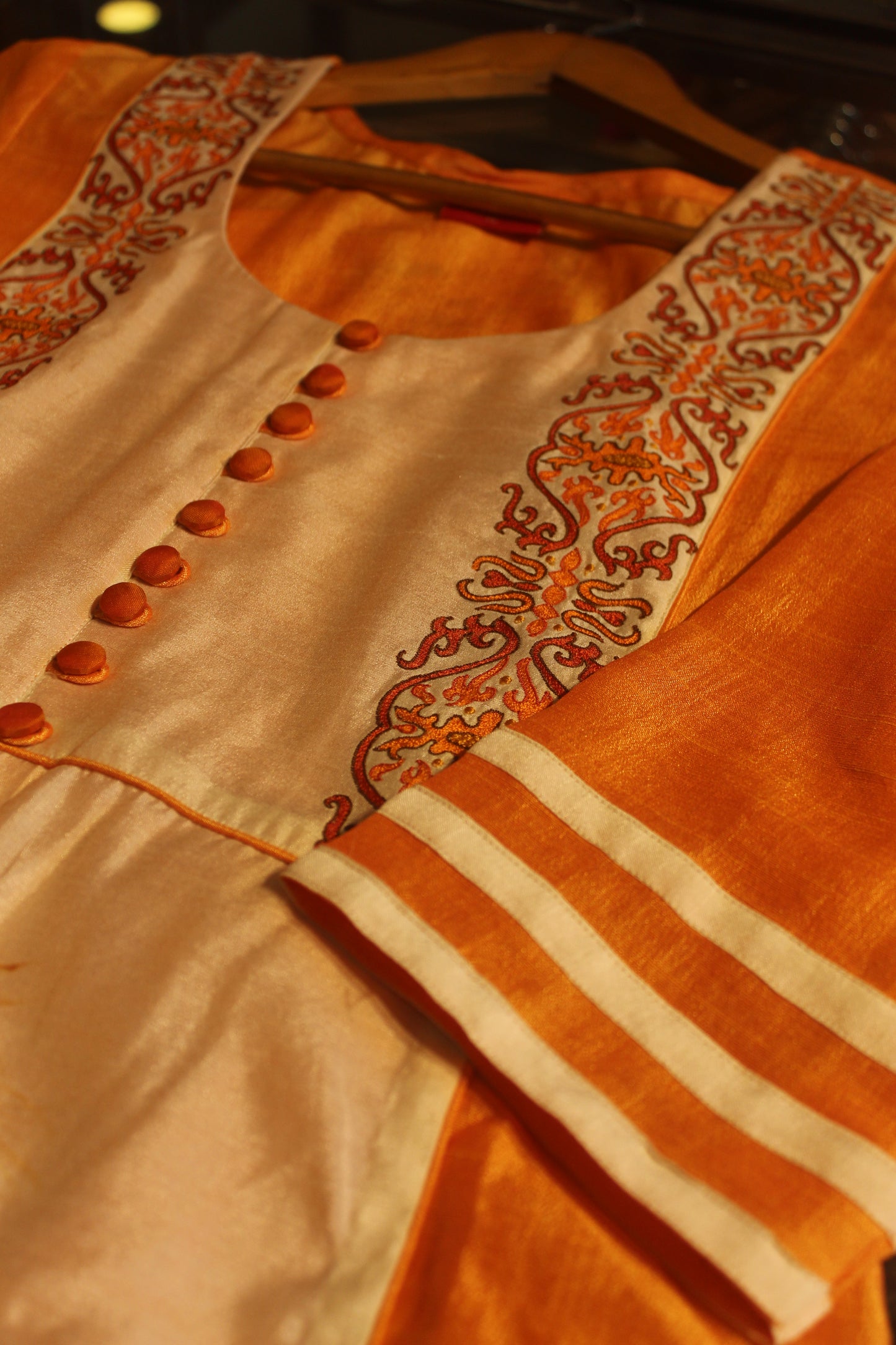 Orange Radha Hand Painted Semi Silk Kurti with Skirt