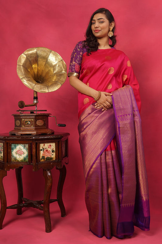 Majenta and purple with zari skirt border silk saree
