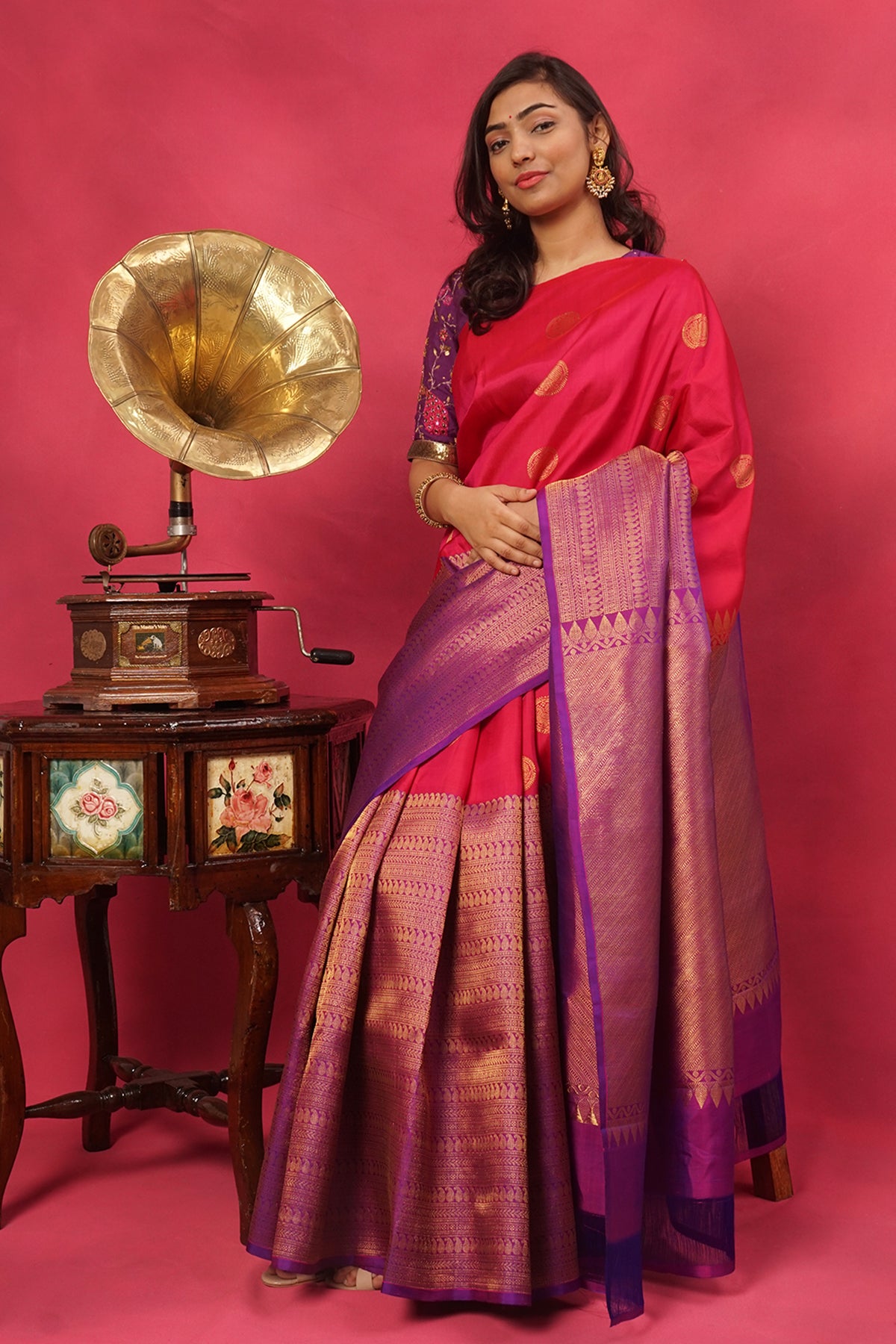 Purple silk peacock hand embroidery blouse