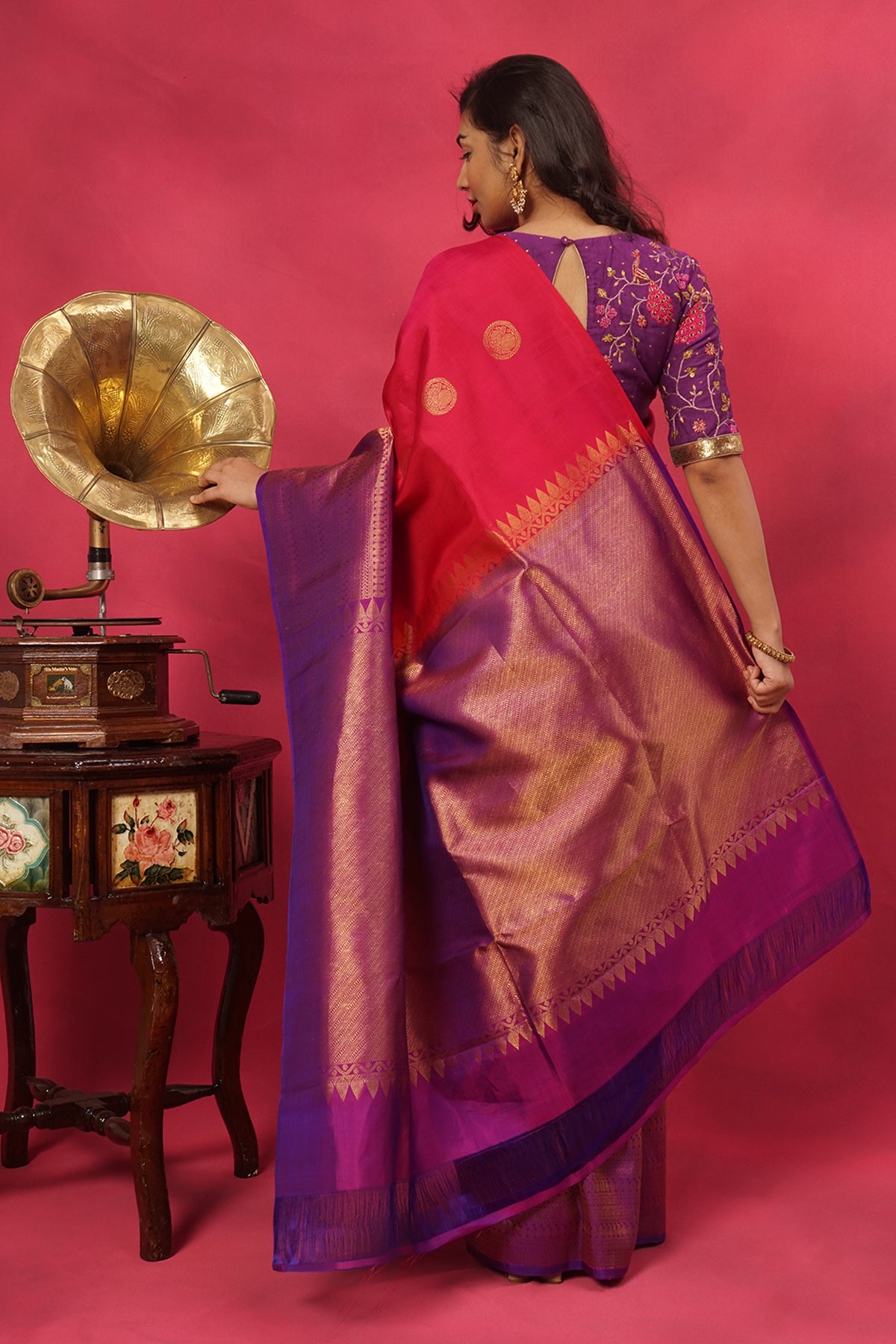 Purple silk peacock hand embroidery blouse