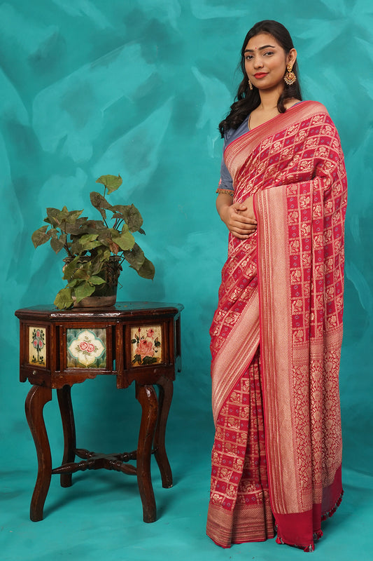 Pink Banaras Georgette Zari Woven Saree