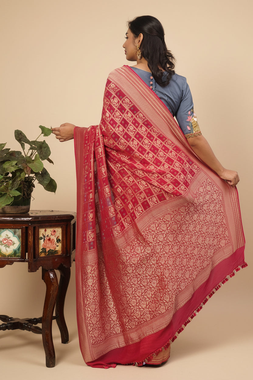 Grey Silkcotton Hand Painted Designer Blouse