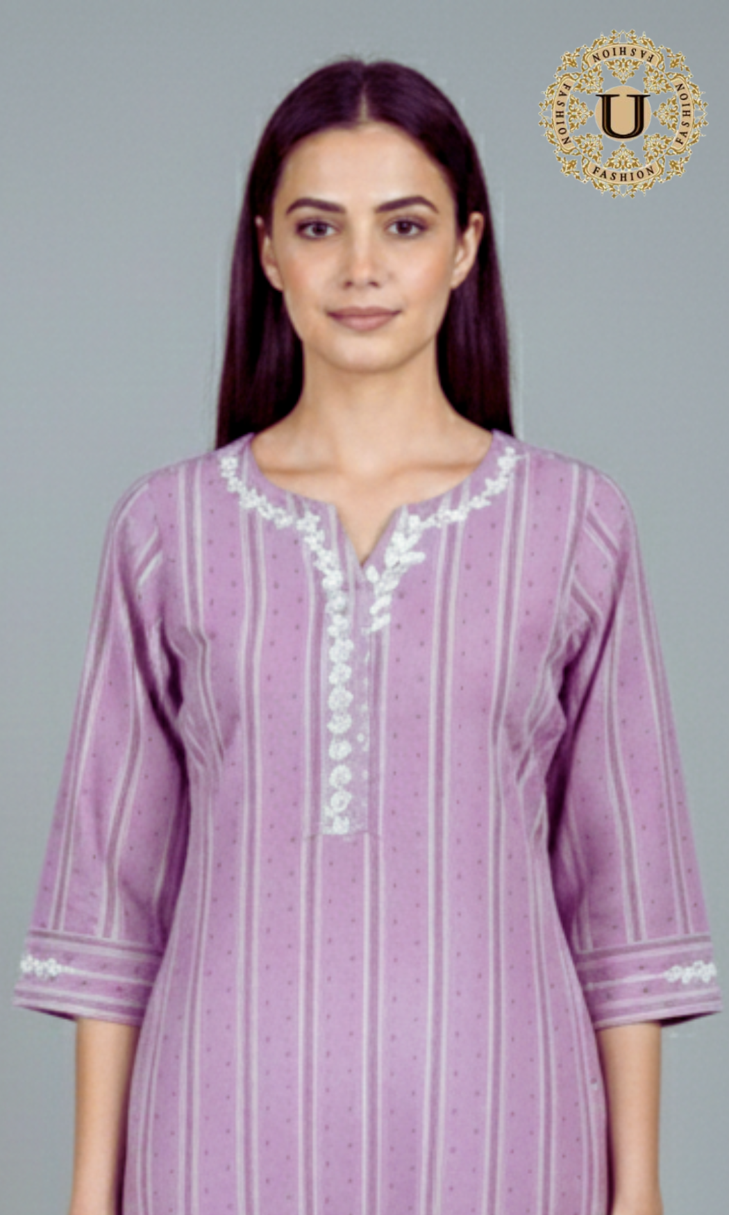 Levender Cotton Dori Embroidered Long Kurti