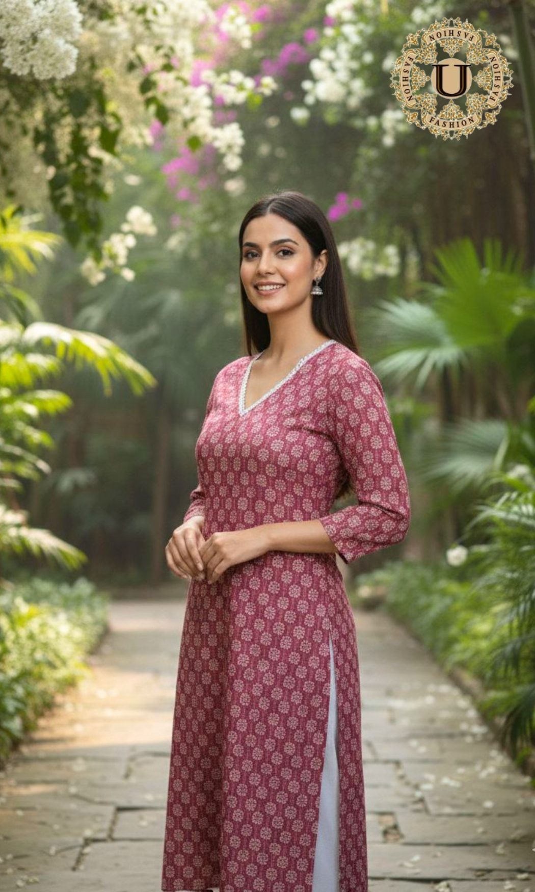 Red Cotton Printed Long Kurti