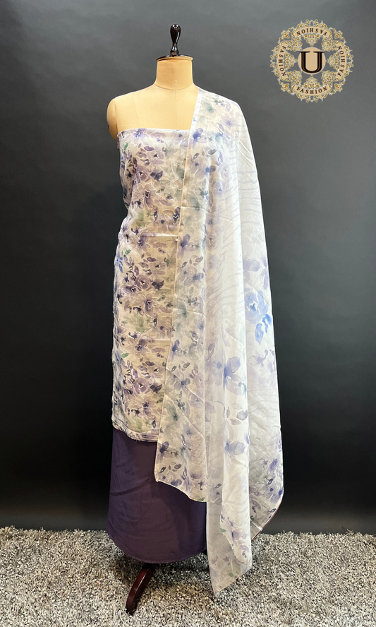 PURPLE LINEN COTTON AARI WORK UN-STICHED SUIT.