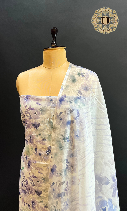 PURPLE LINEN COTTON AARI WORK UN-STICHED SUIT.