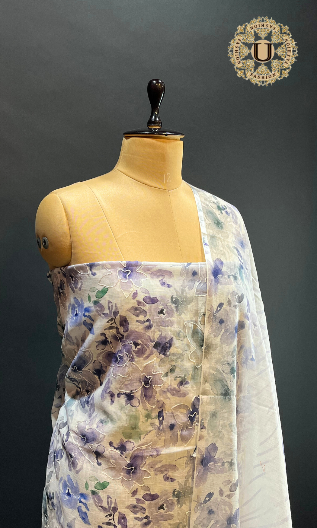 PURPLE LINEN COTTON AARI WORK UN-STICHED SUIT.