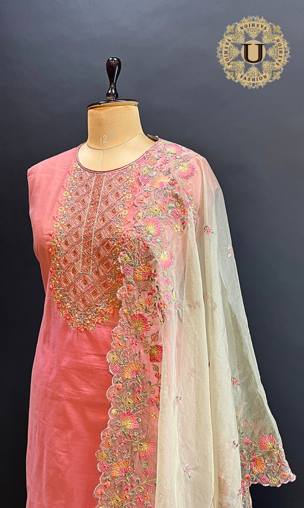 Pink Embroidered Un-stitched Suit.