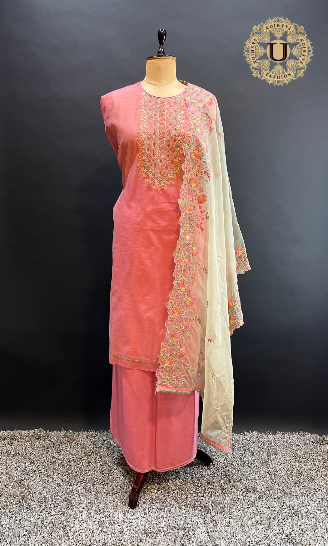Pink Embroidered Un-stitched Suit.