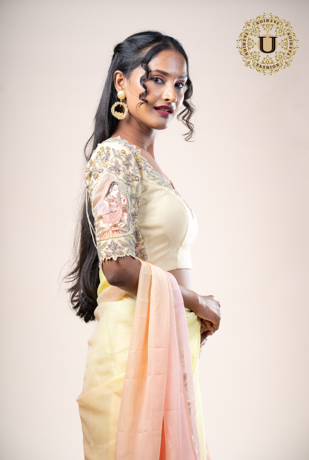 Light Yellow Emroidered Pure Chiffion Saree