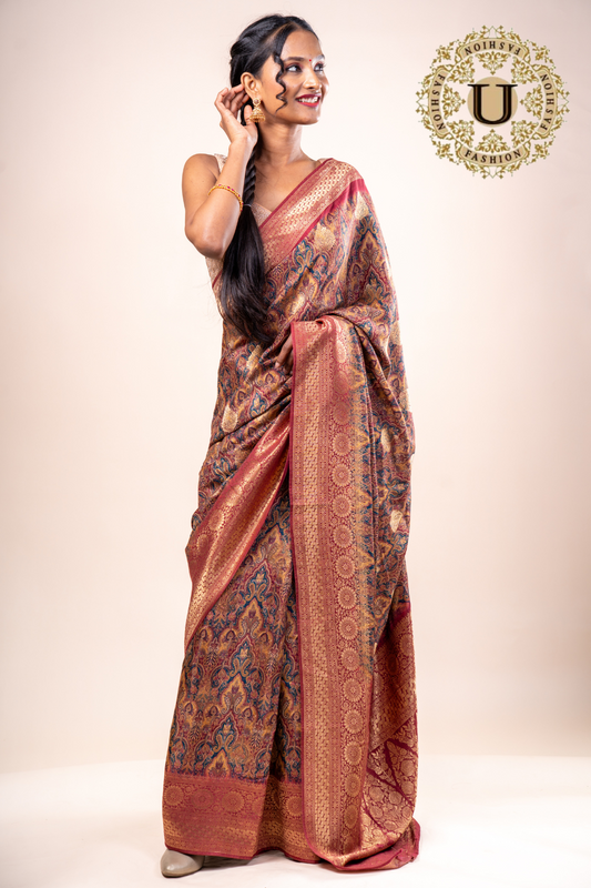 MAROON MUSLIN PRINTED SEMI SILK SAREE