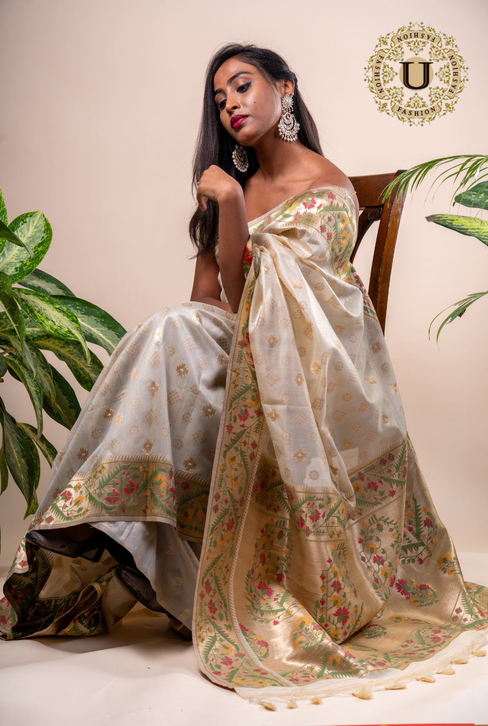 Off white Blended Silk  Zari Border Saree
