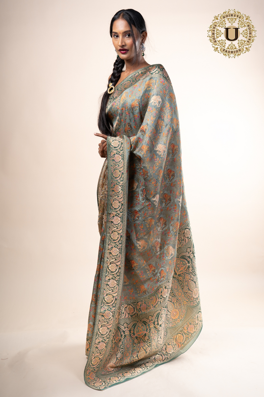 Sap Green Viscose Silk Woven Saree